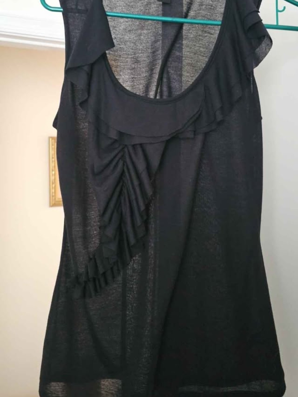 White House Black Market Black Ruffle Front Scoop Neck Camisole
